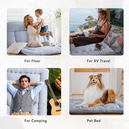 Japanese Floor Mattress,3.5" Thicken Futon Mattress Tatami Mat - color: Silver Gray, size: Full (80”L × 54“W)