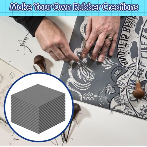 MotiMind 18 Pcs Linoleum Blocks for Printmaking 6 x 6 Inch Rubber Carving Block Soft Gray Linocut Block for DIY Crafting Projects Scrapbook Painting Stamp Making - size: 6 x 6 Inch