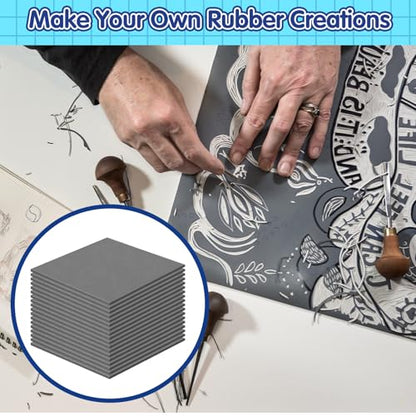 MotiMind 18 Pcs Linoleum Blocks for Printmaking 6 x 6 Inch Rubber Carving Block Soft Gray Linocut Block for DIY Crafting Projects Scrapbook Painting Stamp Making - size: 6 x 6 Inch