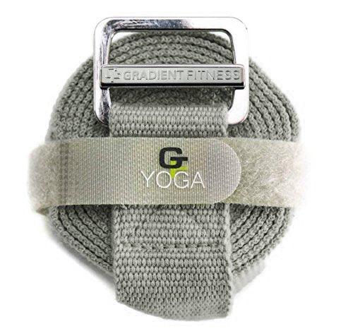 Gradient Fitness Yoga Strap, Friction-Less Easy-Feed Buckle, Super Soft Cotton/Polyester Blend Webbing, Free eGuide. (8 Feet) - color: Grey