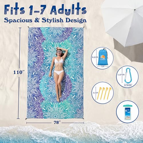 Aroveea Beach Blanket Waterproof Sandproof 78''X81''/10'X9' Oversized Mat - color: Mandala3, size: 78''x110''