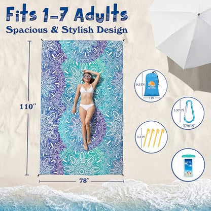 Aroveea Beach Blanket Waterproof Sandproof 78''X81''/10'X9' Oversized Mat - color: Mandala3, size: 78''x110''