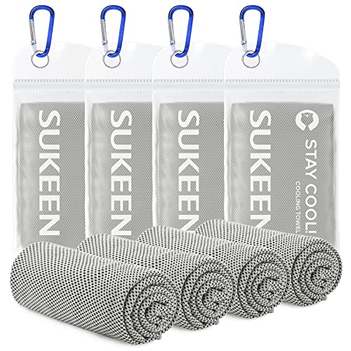 Sukeen 4 Pack Cooling Towels (40"x12") for Neck and Face Instant Cooling | Stay Cool in Hot Weather,Versatility,Soft,Breathable,Durability for Sports,Outdoor activities,Summer works in heat - color: Light Grey