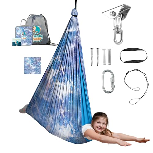 Compression Sensory Swing Adult & Kids, Indoor Outdoor Pod, Holds 300lb | indoor sensory swing for kids, outdoor sensory swing indoor, sensory swing kids, sensory toys, 360 swivel hammock swing - color: Starlight Sky