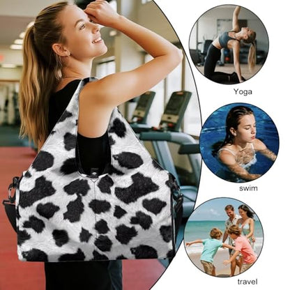Gym Bag with Yoga Mat Holder Large Tote Bag With Multi Pockets for Women Men Dry Wet Separated Pocket Carryall Yoga Tote Bag for Pilates Travel Workout Office - color: Cow Leopard Print