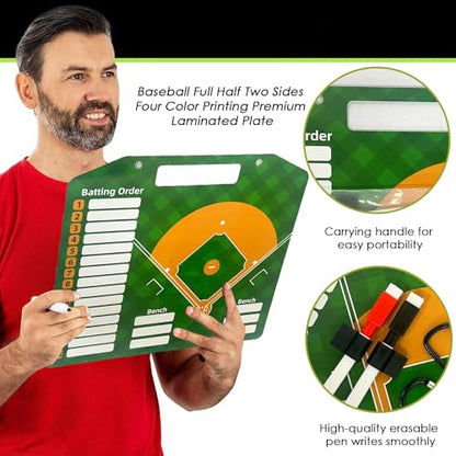 Magnetic Baseball Lineup Board for Coach | Baseball Lineup Board for Dugout | Baseball Clipboard for Coaches | Baseball Dry Erase Coaching Board | Double-Sided Coaches Whiteboard - color: Baseball Coach Board