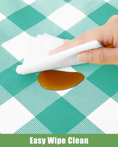 Smiry 12 Packs Gingham Disposable Table Cloth, 54 x 108 Inch Waterproof Plastic Tablecloth, Rectangle Teal and White Checkered Table Covers for Picnic, Birthday, Party - color: Teal and White, size: 54"x108" (Pack of 12)