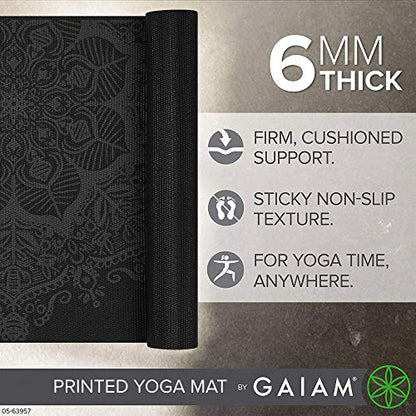 Gaiam Premium Yoga Mat, 6mm Thick Print Mat - color: Midnight Mandala