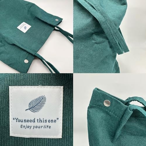 Aphoraeny Corduroy Tote Bag for Women Cute Totes Shoulder Bag with Inner Pocket for Work Beach Shopping Travel Grocery - color: Dark Green