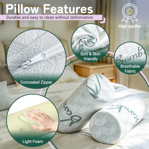Cervical Roll Pillow, Cylinder Neck Pillow with Removable Washable Cover - size: 5x17in