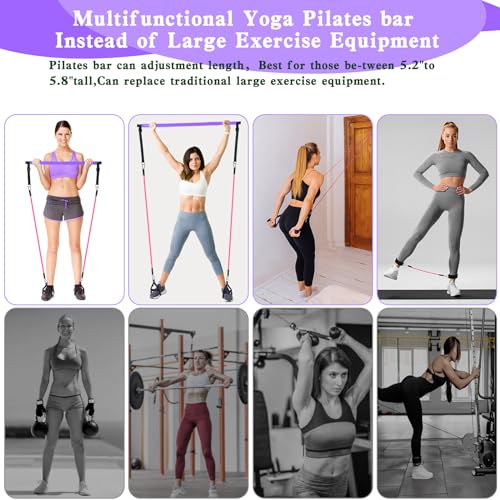 Bbtops Pilates Bar Kit with Resistance Bands,Pilates Bar with Stackable Bands Workout Equipment for Legs,Hip,Waist and Arm,Exercise Fitness Equipment for Women & Men Home Gym Yoga Pilates - color: Dark Purple