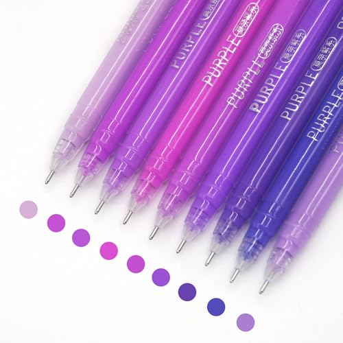 Gel Pens with 0.6mm Fine Point, 9 Colors Acrylic Drawing Gel Pen | Smooth Writing Pen Set for Journaling, Purple Style, Drawing Pencils for Adult Coloring Books - color: Purple Style