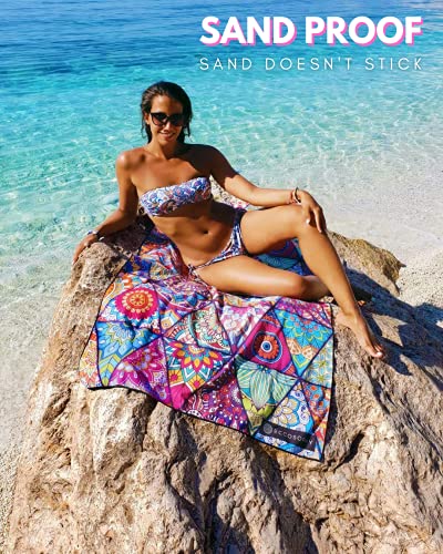 ECCOSOPHY Microfiber Beach Towel - Quick Dry, Sand Free and Oversized 71x35 | Super absorbent, lightweight, swimming, gym, extra large, pool, cruise, camping, yoga, travel, compact, carry bag, vacation - color: Havana