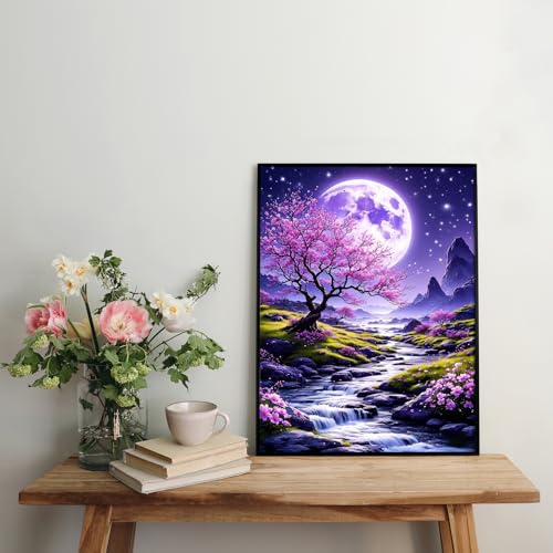 PRASIO Diamond Art Kits for Adults Beginner, Moonlight Landscape 5D Diamond Painting Kits for Adults, DIY Round Full Drill Gem Art Painting and Crafts for Gift Home Wall Decor 12x16 Inch - color: XM-DP-MoonNight-3040