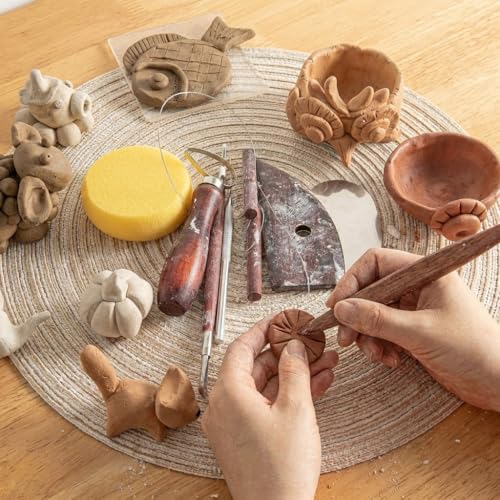RunBaiNian Clay Sculpture Tool Set 9 Pieces | Clay Cleaner Included, Suitable for Beginners and Professionals, DIY Pottery Ceramics, Sculpey Clay Crafting
