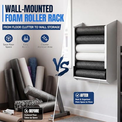 Zonon Wall Mounted Foam Roller Holder, Storage Rack Holds 4-6 Rollers Heavy Duty Meta Wall Organizer Home Gym, Gym, Workout Room