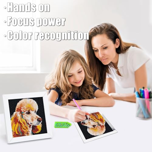 geesfayan Diamond Art Kits for Kids,6 Inch DIY Gem Art Painting with 7 Inch Frame, Complete Starter Kit for Beginners, Creative Arts & Crafts Gift for Girls & Boys (Poodle) - color: Poodle