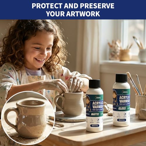 OSBANG Air Dry Clay Glaze Kit, 2-Pack 100ml Gloss and Matte Clear Varnish Top Coat, Protective Sealer for Air-Dry Clay, Polymer Clay and Acrylic Paintings, for Crafts and DIY Projects - size: Gloss+Matte