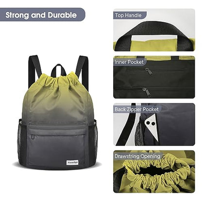 Drawstring Backpack Sports Gym Sackpack with Mesh Pockets Water-Resistant String Cinch Beach Bag for Men Women(Yellow Black) - color: Yellow Black