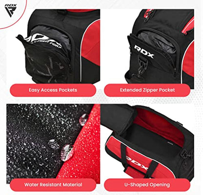 RDX 50L Gym Bag with Ventilated Shoes Compartment, All In One Backpack Duffle Holdall, Fitness Sports MMA Boxing Yoga Swim Gear Sportswear Bag, Weekend Overnight Travel Hiking Rucksack for Men Women - color: Red