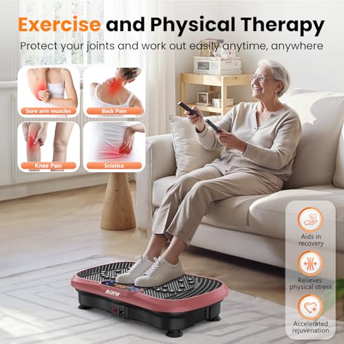 AXV Vibration Plate Fitness Platform Exercise Machine Body Vibrating Board | Curved Design Powerful 200W Bluetooth Oscillating Shake Plate for Lymphatic Drainage Recovery Whole Body Toning With Handles - color: SLIM.PINK