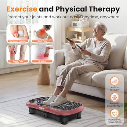 AXV Vibration Plate Fitness Platform Exercise Machine Body Vibrating Board | Curved Design Powerful 200W Bluetooth Oscillating Shake Plate for Lymphatic Drainage Recovery Whole Body Toning With Handles - color: SLIM.PINK