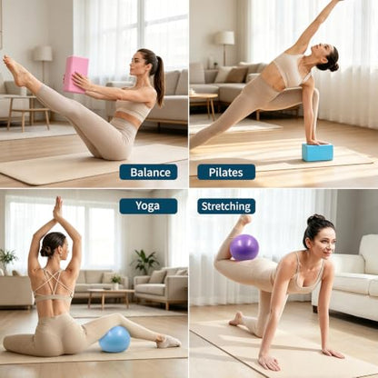 20 Pack Yoga Blocks and Pilates Ball Set, 10 Pack Non-Slip Foam Bricks (9x6x3) with 10 Pack 9 Inch Anti-Burst Mini Exercise Balls for Yoga, Stretching, Barre, Home Gym & Studio