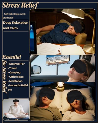 3D Silk Sleep Mask, Eye Pillow for Insomnia Relief (Black)
