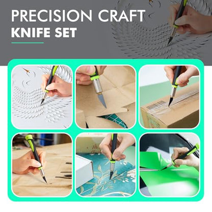FOSHIO Precision Exacto Knife Set, 2 Pack Craft Knife with Extra 20 Exacto Blades, Hobby Knife Set with Protective Cover Rubber Handle for Crafts, Arts, Stencil, Modeling, Trimming, Carving (Green) - color: Green