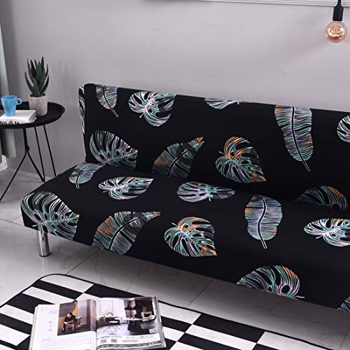 MIFXIN Armless Sofa Cover Futon Slipcover Stretch Elastic Folding Sofa Bed Non-Armrest Couch Sofa Cover Furniture Protector for Dogs Cats Pets (Black Leaves) - color: Black Leaves