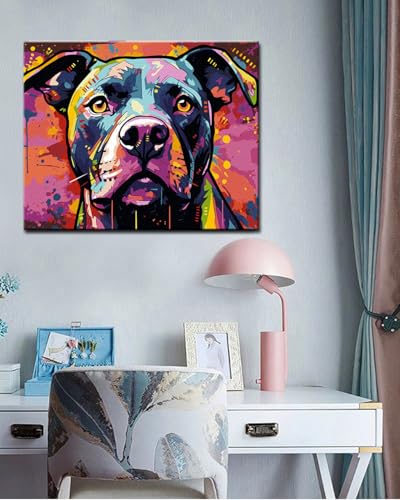 TOCARE Dog Paint by Numbers Kit for Adults, Pitbull Paint by Number Canvas Kit, Pitbull Adults' Paint-by-Number Kits for Dog Lovers 16x20inch (Without Framed) - color: TC-OPC-347