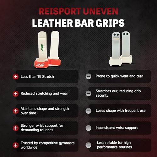 Reisport Women's Uneven Bar Gymnastics Grips - Durable Leather Hand Grips for Gymnastics Bars Women & Girls - Gymnastics Equipment & Accessories for Advanced Gymnasts - size: Small, style: Hook/Loop