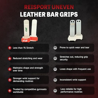 Reisport Women's Uneven Bar Gymnastics Grips - Durable Leather Hand Grips for Gymnastics Bars Women & Girls - Gymnastics Equipment & Accessories for Advanced Gymnasts - size: Large, style: Hook/Loop