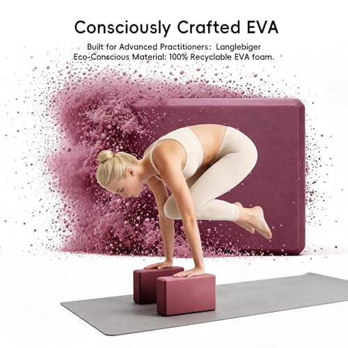 High Density EVA Yoga Blocks 2 Pack, 280g Pro-Level Exercise Brick (46-50 Shore C Firmness), Odor-Free & Non-Slip Foam Props for Yoga, Pilates & Stretching - color: rose purple