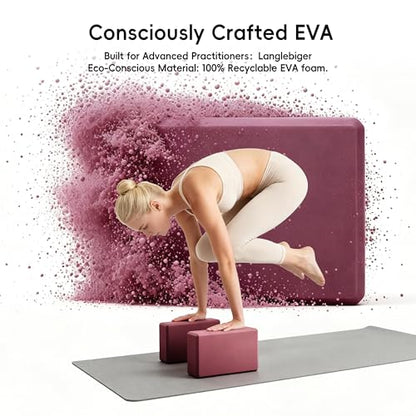 High Density EVA Yoga Blocks 2 Pack, 280g Pro-Level Exercise Brick (46-50 Shore C Firmness), Odor-Free & Non-Slip Foam Props for Yoga, Pilates & Stretching - color: rose purple