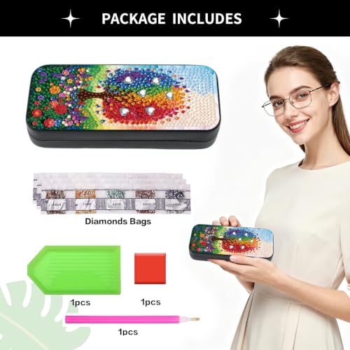 FlyingMage 5D Diamond Art Painting Kit, Hard Shell Eyeglasses Glasses Case | Floral Tree DIY Diamond Dots, Small Gem Art Painting Mosaic Kits, Cute Sunglasses Case for Adults Beginner Women Teen - color: Multicolor Tree