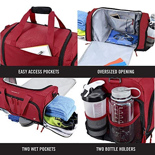 Ultimate Gym Bag 2.0: The Durable Crowdsource Designed Duffel Bag with 10 Optimal Compartments Including Water Resistant Pouch - color: Red, size: Medium (20")