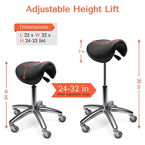TASALON Wheeled Ergonomic Swivel Saddle Stool, Black