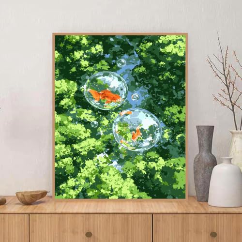 ZRIZQ Paint by Numbers Kit for Adults Beginner,Forest Goldfish,16x20 | Full set with wooden brushes,rolled canvas,rich paints.Calming activity.Beginner friendly.Just open and paint. - color: 16"X20"Rolled Canvas-Landscape 3