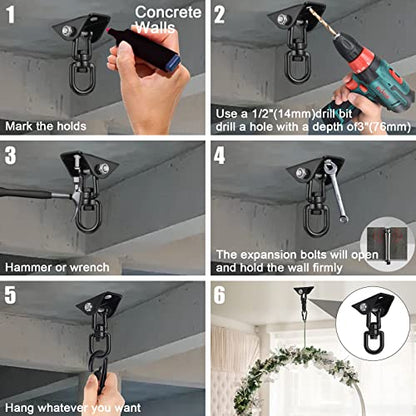 Hammock Hanging Kit,Hanging Chair Hardware 360°Rotating 1000 lb Capacity Hammock Hooks Heavy Duty,Hammock Chair Hanging Kit & Swing Ceiling Hook Snap for Hammock Chair Stand,Seat, Tree,Yoga,Gym(Black)