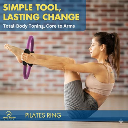 ProBody Pilates Circle - 14 Inch Magic Circle Pilates Ring | 30 lb Resistance, Dual Foam Grips, Inner Thigh Exerciser, Pilates at Home Equipment, Carry Pouch, Pilates Essentials - color: Purple