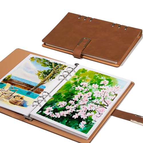 Lightwish Watercolor Sketchbook,100% Cotton Acid Free Watercolor Journal,300gsm/140lb Cold Press Watercolor Paper for Artists,Adults,Students,20 Sheets,9.25 * 6.3 Inches - color: Flat Buckle Brown