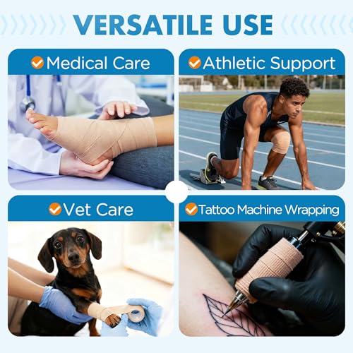 LotFancy Self Adhesive Bandage Wrap, 12 Pack, 2" x 5 Yards Non Woven Medical Tape, First Aid Tape for Athletic Wrist Ankle Sprains Swelling, Tan Color - size: 2 x 180 Inch (Pack of 12)