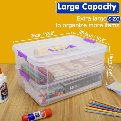 TERGOO 2 Layer Plastic Storage Containers with Lids, Multipurpose Clear Stack & Carry Box, Portable Craft Organizers and Storage Bin for Organizing Art & Craft, Sewing, Makeup, Nail Supplies (Purple) - color: Purple