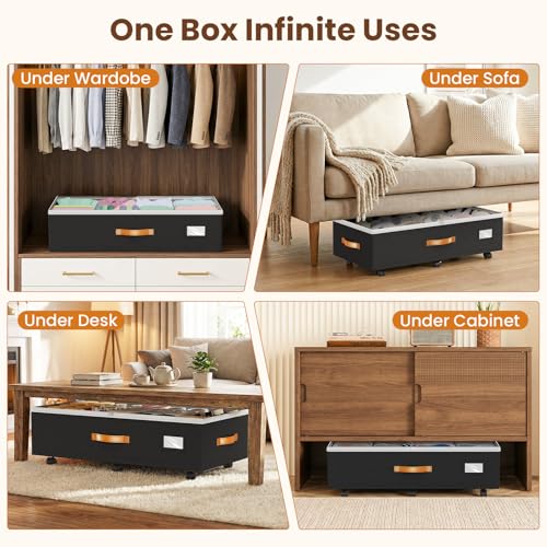 Budding Joy 80L 2 Pack Adjustable Under Bed Storage with Wheels - color: Black