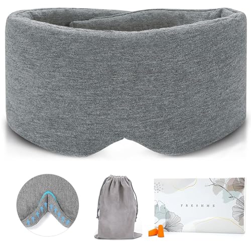 FRESHME Deluxe Cotton Sleep Mask Gift Set - 100% Blackout Large Comfortable Blindfold Adjustable Eye Mask Pillow in Gift Box for Men Women Side Sleeper Travel Meditation Airplane - color: B-upgraded Nose Pad & Gift Box