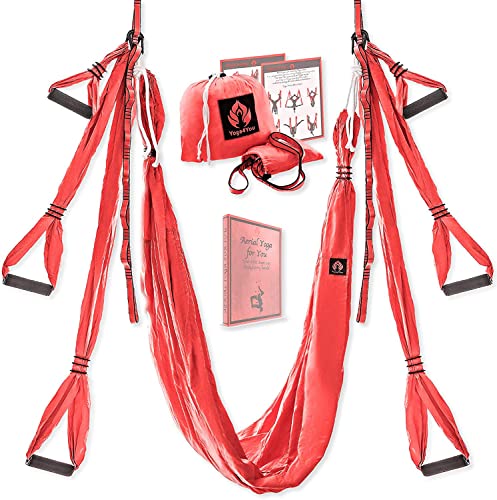 Aerial Yoga Swing Set - Hammock Hanging Swing - Sling Inversion Fly Kit - Antigravity Yoga Sling - Suspension Trapeze - color: CORAL