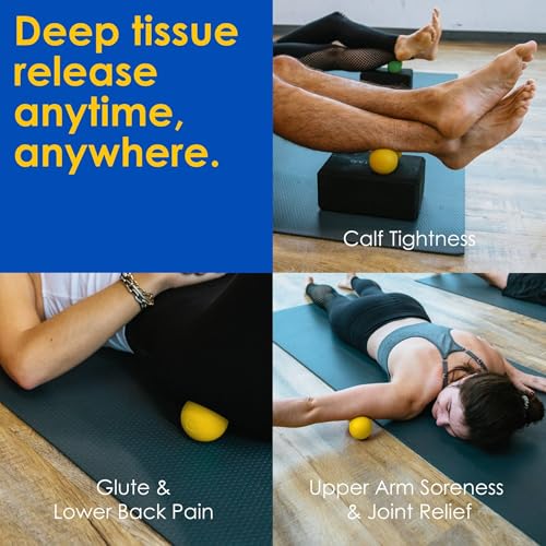 Rodo 2-in-1 Soft Peanut & Lacrosse Ball Roller | Deep Tissue Massage Tool for Fascia, Plantar Fasciitis, Hips & Back | Mobility & Recovery Roller | Compact, Travel-Friendly, Pilates & Therapy Ready - color: Yellow