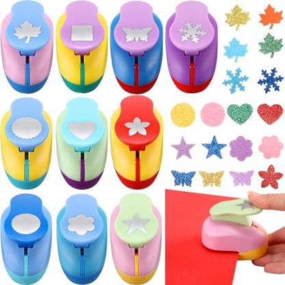 Harloon 10 Pcs Craft Hole Punch Shapes 1 Inch Paper Punch Hole Mix Shapes Cutters for Paper Crafting Scrapbooking Office Supplies(Classic) - style: Classic