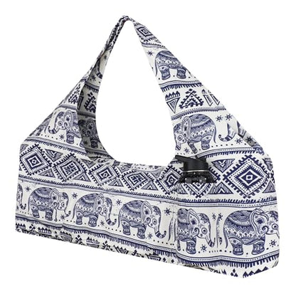 Large Yoga Mat Bag Yoga Bags and Carriers Fits All You Stuff Yoga Tote Bag with Yoga Mat Strap, Elastic Pockets and Zipper Pockets - color: beige blue